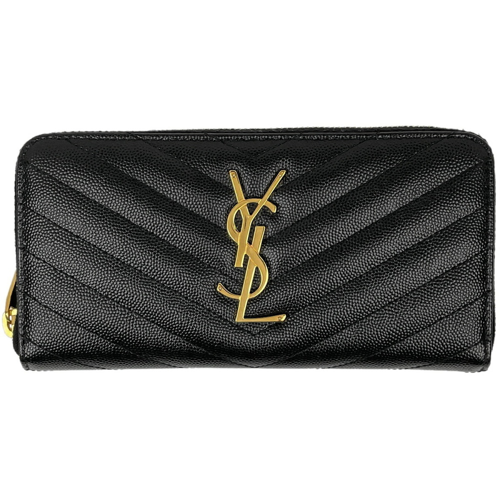 Saint Laurent logo zip around long wallet YSL black leather